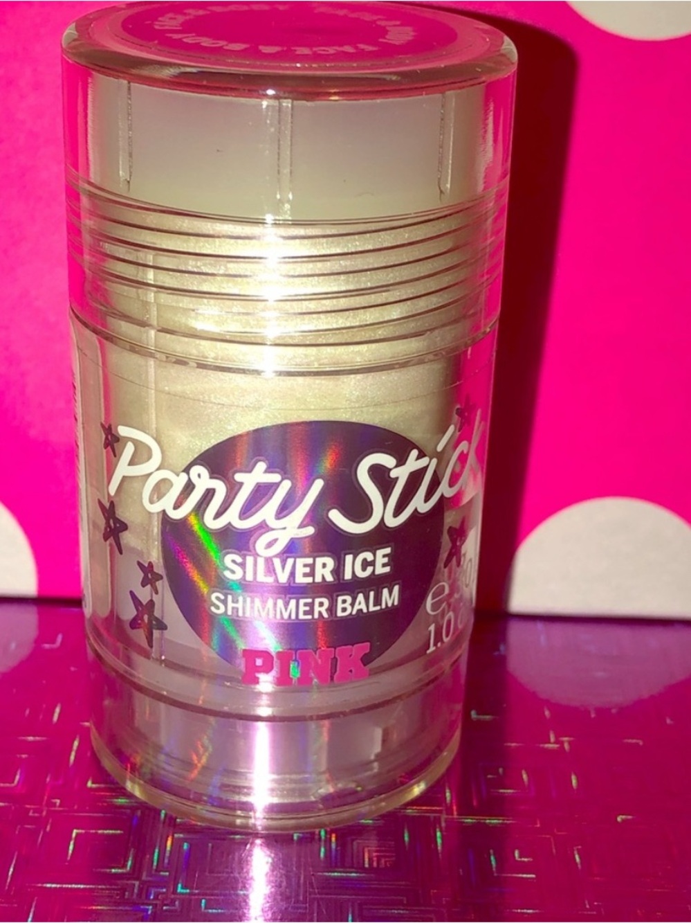 PINK Victoria's Secret Party Sticks Silver Ice Shimmer Balm - Pink & Silver